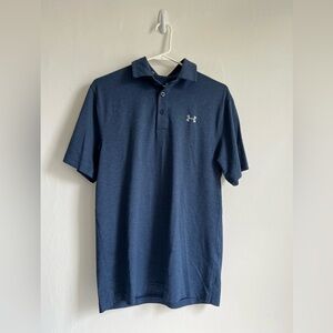 SMALL Under Armour heat gear loose short sleeve polo men’s blue stripes shirt